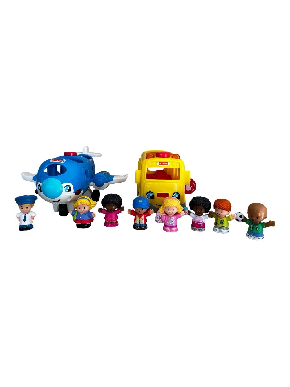 Fisher-Price Little People Toy Lot - School Bus, Airplane, and 8 Figures